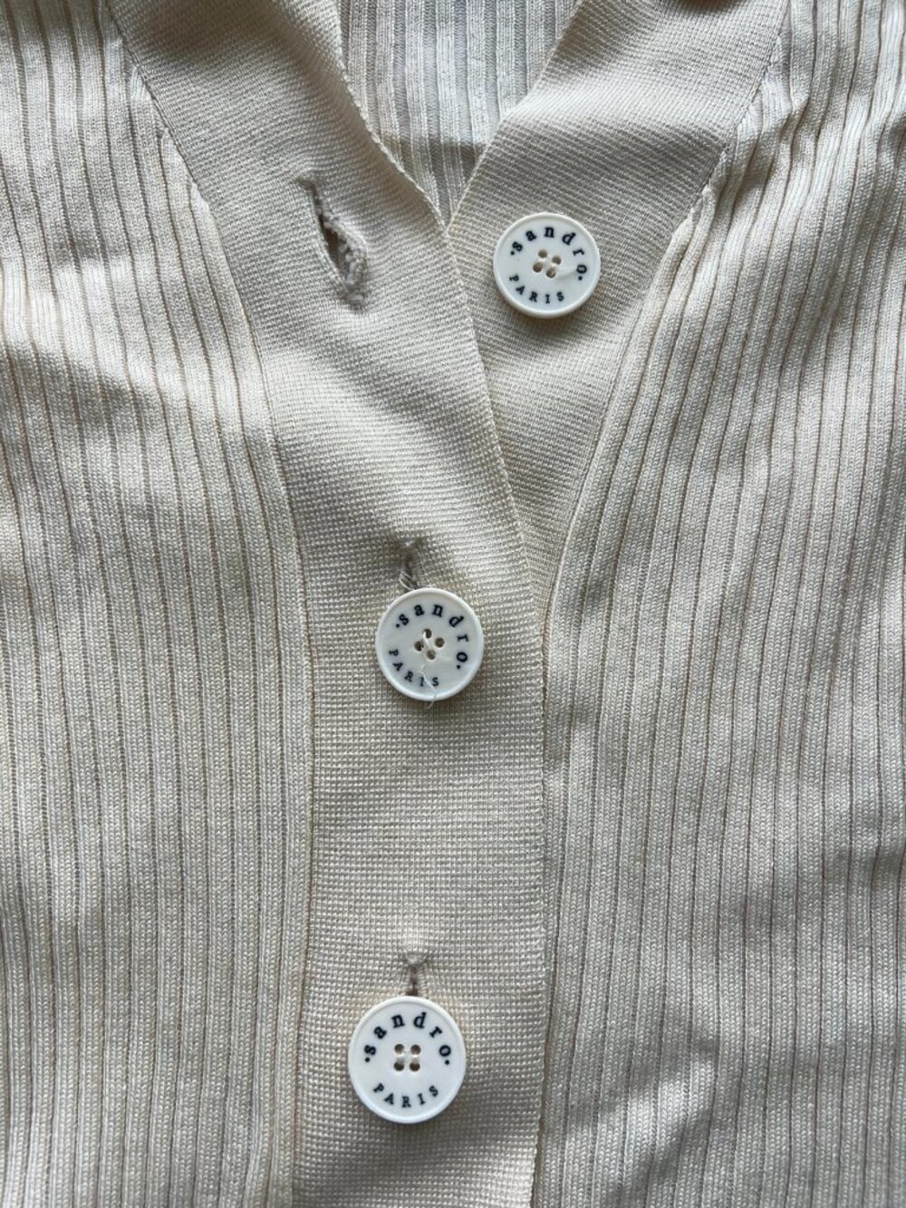 Sandro Paris Cream Ribbed Button Cardigan - Picture 2 of 7